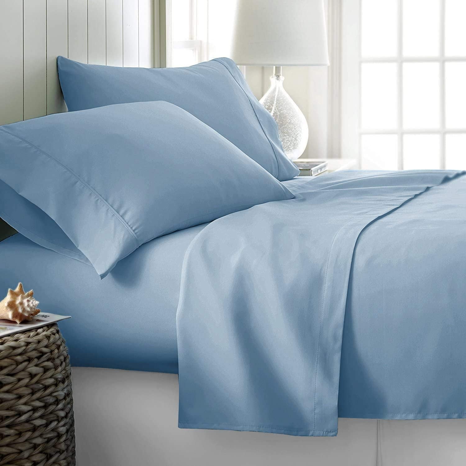 Queen Sky Blue Solid 4 Pc Bed Sheet Set 1000 Thread Count 100% Egyption Cotton 