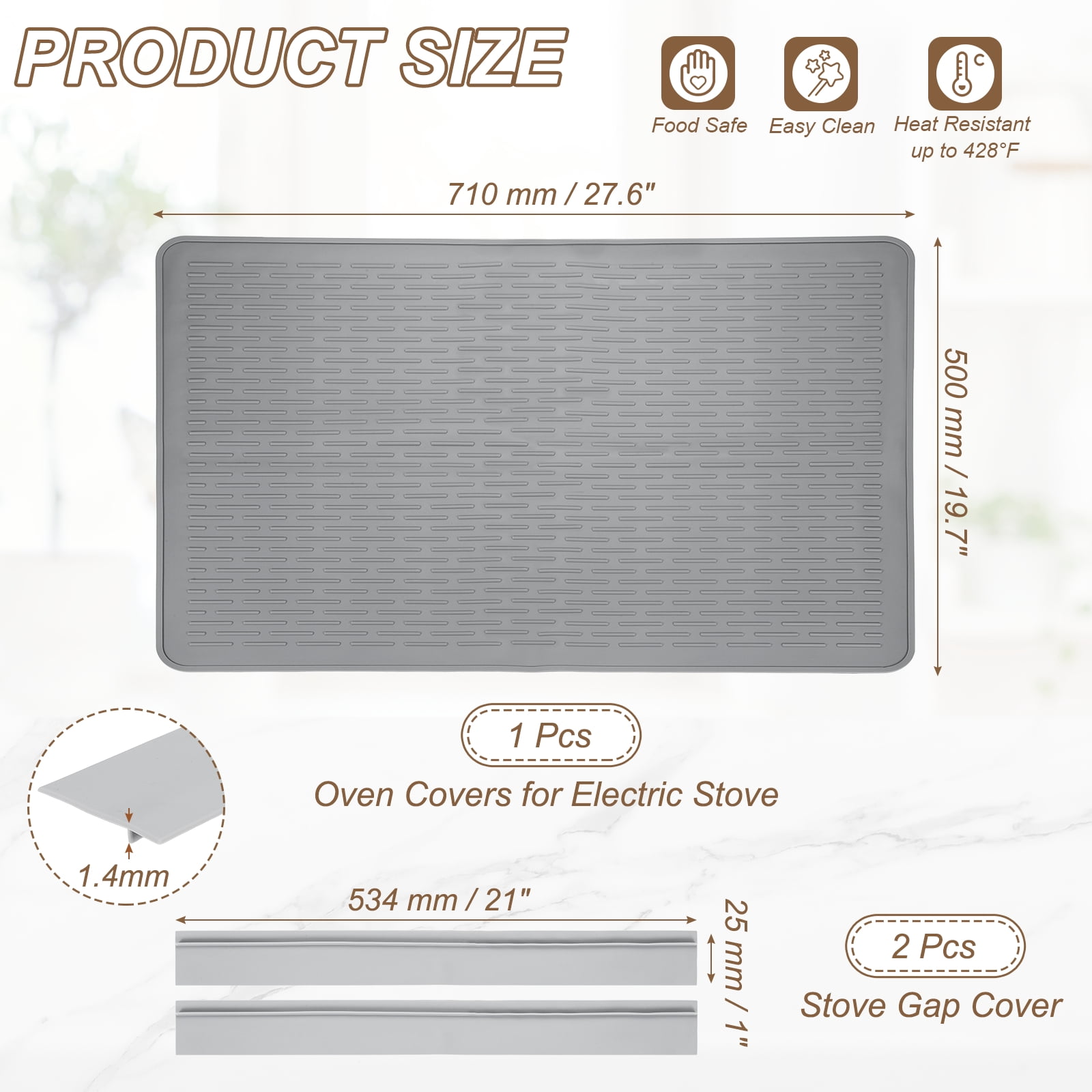 Uxcell Stove Top Cover for Electric Stove, 27.6" x 19.7" Silicone Glass Cooktop Protector Range Mats Diagonal Stripe with Silicone Gap Cover for Kitchen Oven Counter Cooktop, Silver