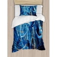 thumbnail image 3 of Fractal Duvet Cover Set, Chaos Curves Hollow Science Fiction Style Space Wind Abstract Digital Art, Decorative 3 Piece Bedding Set with 2 Pillow Shams, King Size, Blue Orange, by Ambesonne, 3 of 3