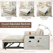 KINFFICT Futon Sofa Bed, Convertible Sleeper Sofa Bed with Pull Out Couch, Modern Velvet Loveseat Sleeper, Small Couch for Living Room, Beige