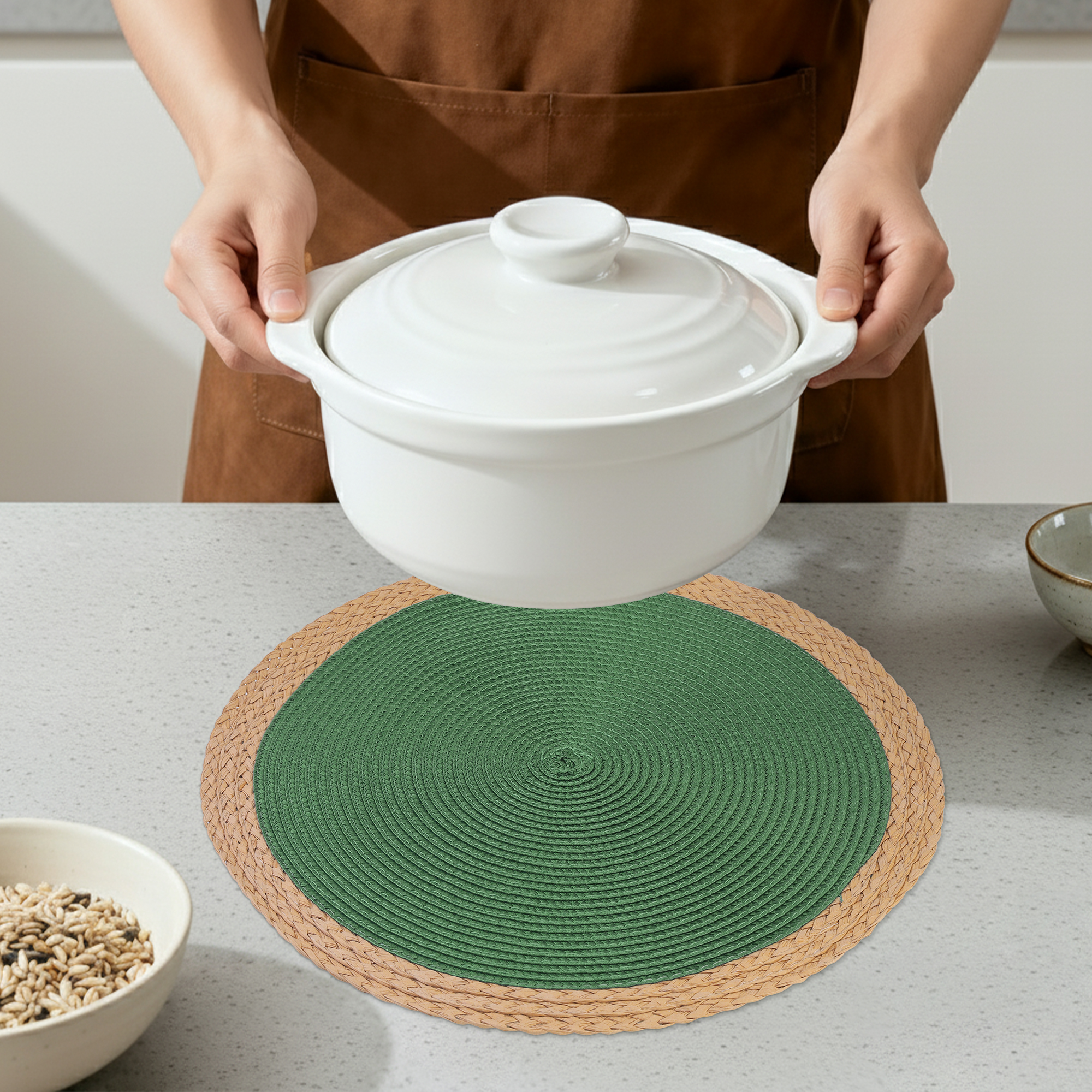 Unique Bargains Farmhouse Placemats Set of 6 Washable Kitchen Table Mat Green