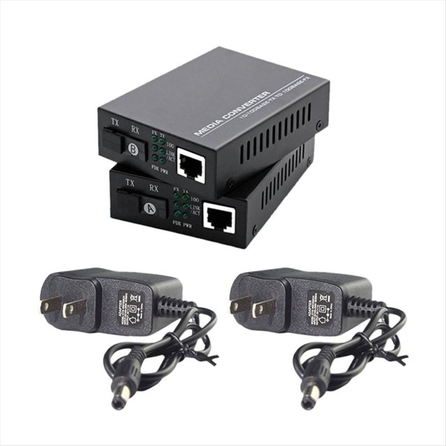1 Par de Transceptor de Fibra 100Mbps 20KM Monomodo SC Gigabit Convertidor de Medios 1310/1550nm Enchufe de EE. UU.