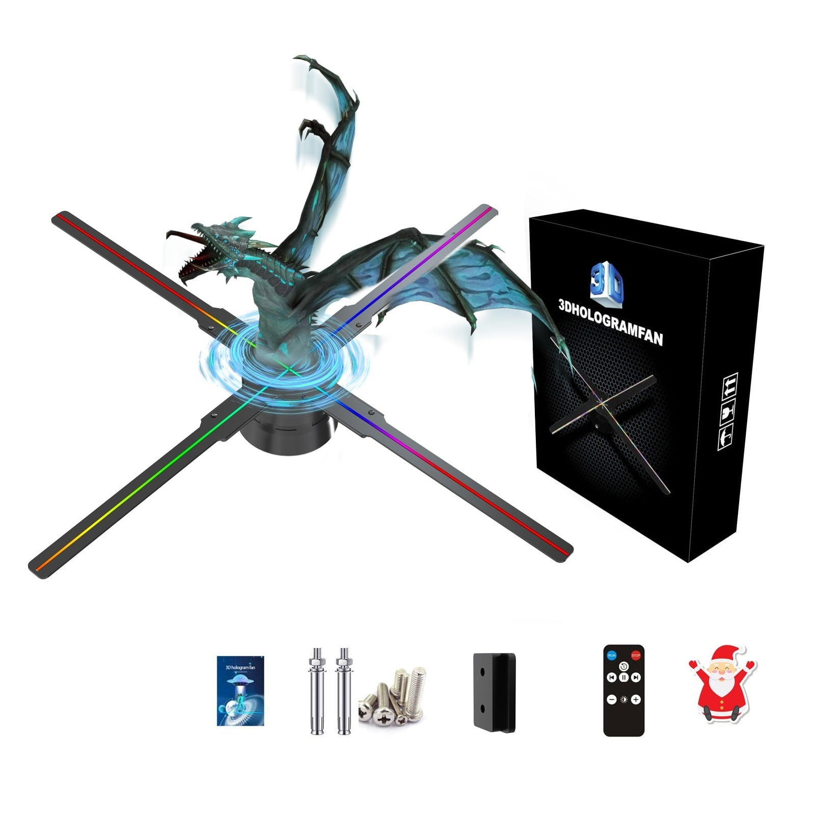 Holographic Fan, 46cm/18.1in 3D Holographic Projector Decoration Fan Screen Christmas Halloween LED Hologram Advertising Sign Light App Control ,Creating Good Attraction