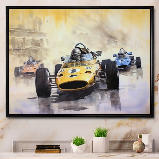 Designart Racing framed wall art decor, Racing framed wall Art, Vintage Formula Speedway Rush Racing Nostalgia , Extra large Modern black framed wall art, 20x12 inches black frame