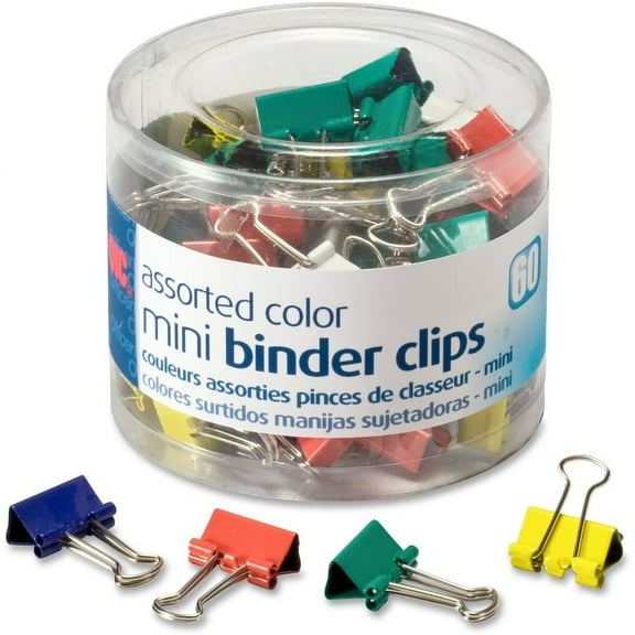 Officemate Metal Mini Binder Clips - Mini - 0.25" Size Capacity - 60 / Pack - Assorted | Bundle of 5 Packs