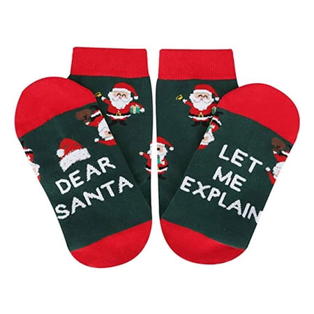 Aellinatey Men Women Novelty Funny Saying Crew Socks Dear Santa Hellow Pension Letters Print Christmas Holiday Retirement Stockings Xmas Gift