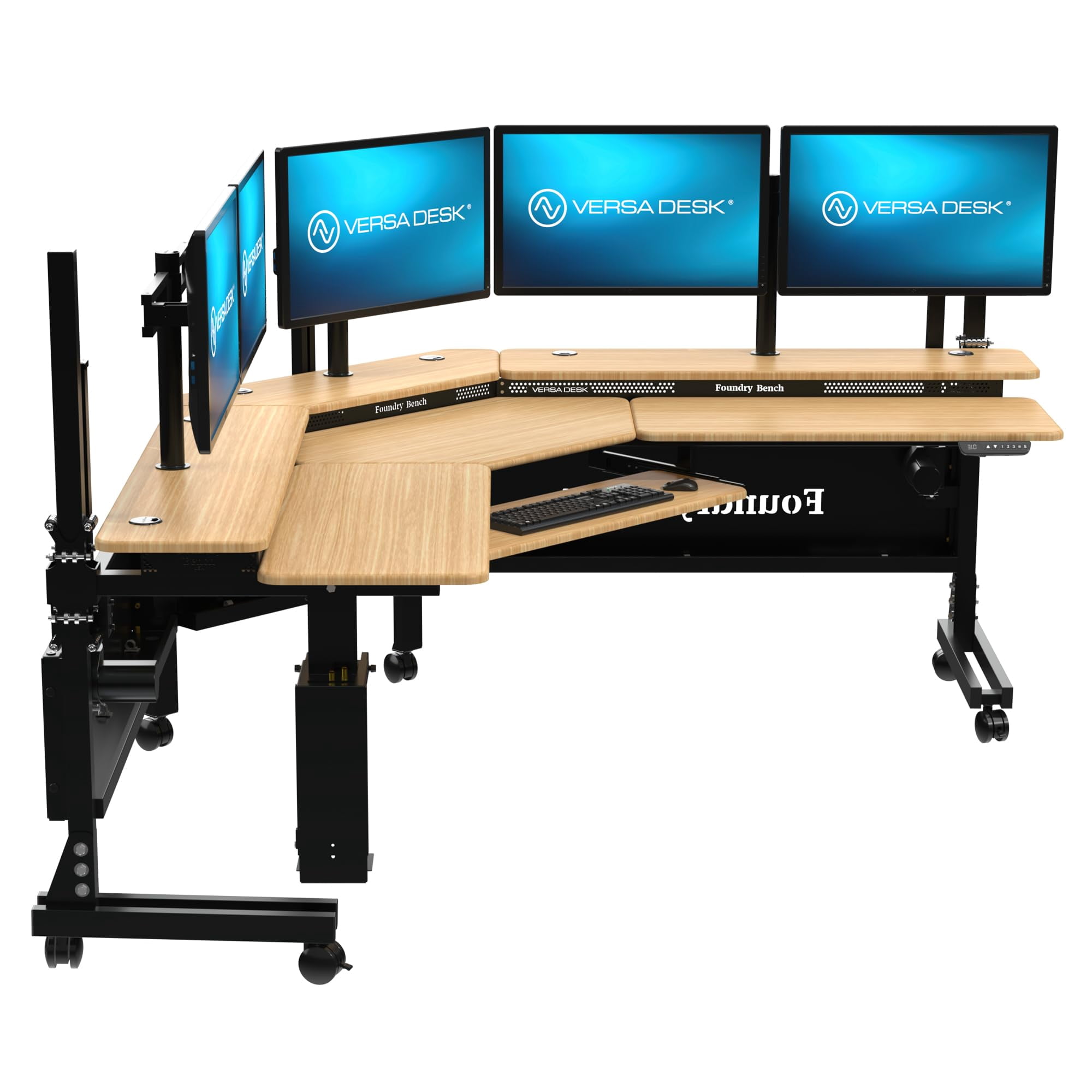 VERSADESK® Foundry Bench L-Shaped Electric Standing Desk, 1" Bamboo Surface, USB/USBC Ports, Mobile App Controllable | Natural Bamboo, ( 80" x 80" )