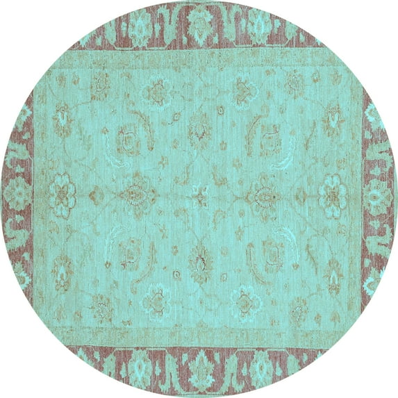 Ahgly Company Indoor Round Oriental Light Blue Traditional Area Rugs, 3' Round