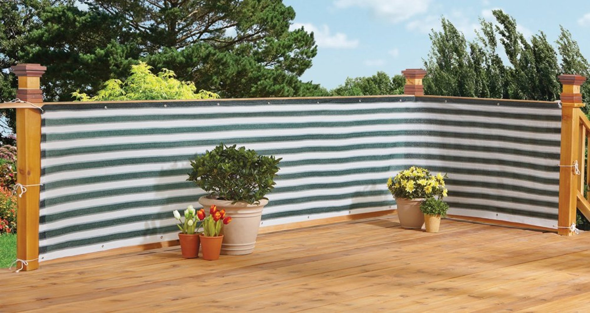 Stylish Outdoor Privacy Screen “ Balcony, Deck or Patio Fence Privacy Screen Green White by Imperial Home