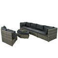 thumbnail image 2 of 6 Pieces Outdoor Patio Furniture Set Outdoor Sectional Rattan Sofa Set Manual Wicker Patio Conversation Set with Ottoman, Cushions and Small Trays for Yard Deck Porch(Grey), 2 of 9