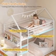 thumbnail image 5 of Low Bunk Bed Twin Over Twin with Desk, House Shaped Bunk Bed Frame with Bookshelf and 2 Drawers, Metal Floor Twin Bunk Beds with Full-Length Guardrail and Ladder for Dormitory and Bedroom, White, 5 of 8