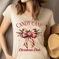 thumbnail image 4 of Candy Cane Bow Graphic T-Shirt | Festive Holiday Club Tee for Men Women, CarolinaBlue, Size 3XL, 4 of 6