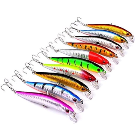 Ksopiavobs 10pcs Fishing Lures – Life-Like Swimbait Minnow Hard Lure Bass Trout Baits Kit Topwater Hard Baits Crankbait Swimbait for Saltwater Freshwater