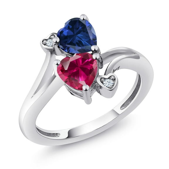 Gem Stone King 925 Sterling Silver Blue Created Sapphire Red Created Ruby Ring for Women (1.79 Cttw, Heart Shape 6MM, Gemstone September Birthstone, Size 7)