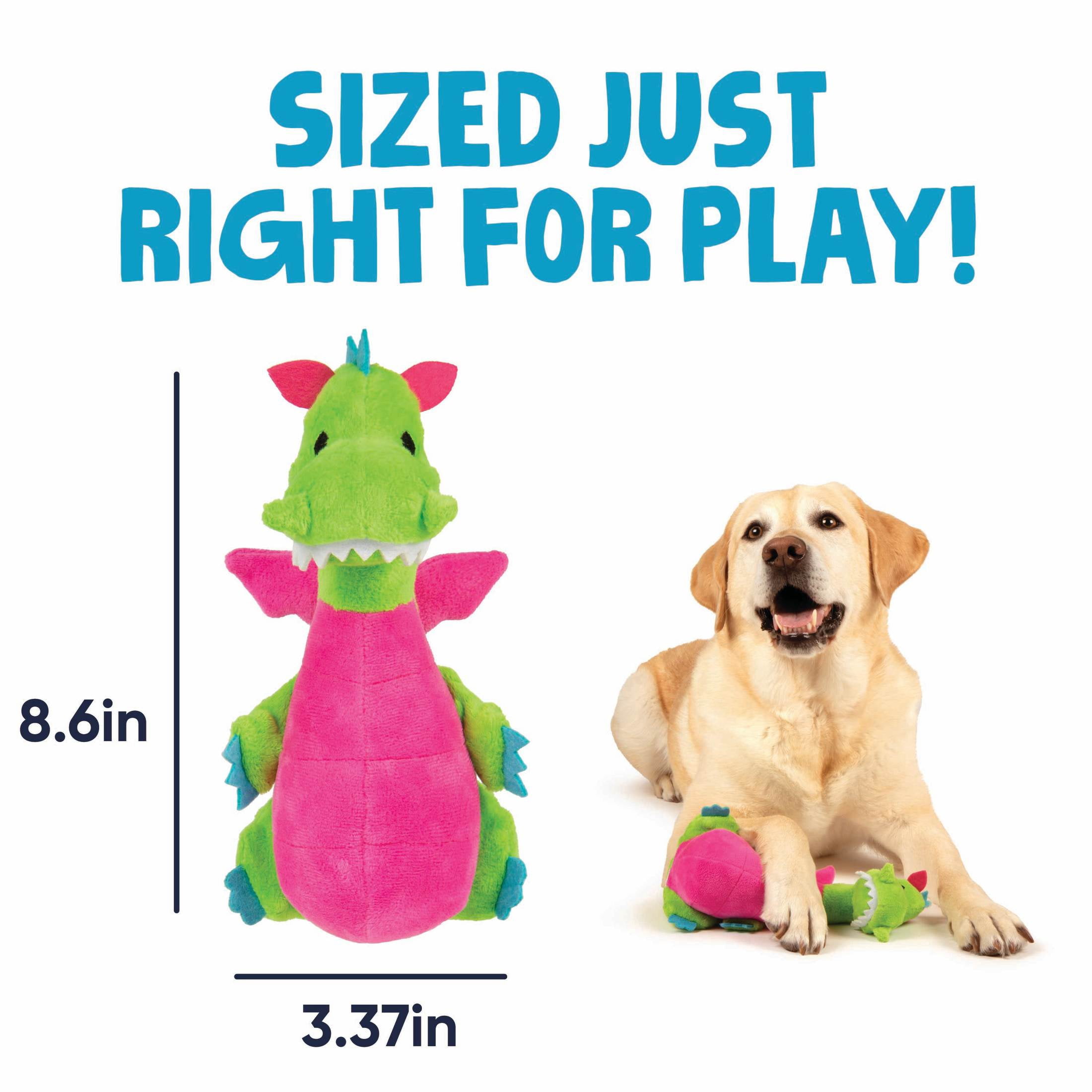 goDog Dragons Pudge Potbelly Plush Dog Toy with Chew Guard Technology, Durable Fabric & Squeaker for Active Play, Green, Medium
