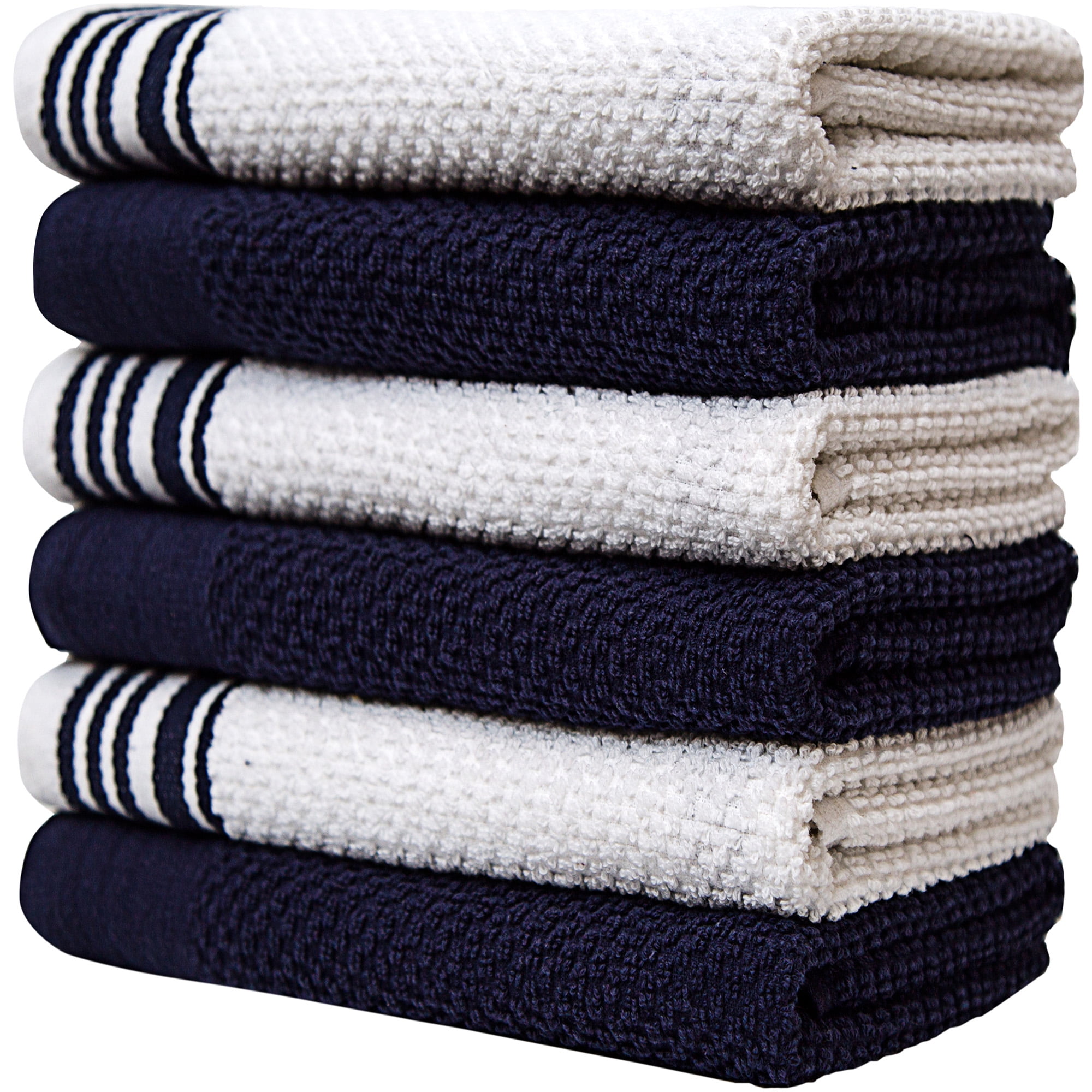 Premium Kitchen Towels (16x 28, 6 Pack) Large Cotton Kitchen Hand Towels Chef Weave Design 380 GSM Highly Absorbent Tea Towels Set with Hanging Loop