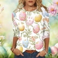 thumbnail image 2 of 3/4 Sleeve Tops for Women Easter Egg Floral Regular Fit Crewneck Tops Graphic Tees for Women Casual Spring Holiday Festival Party Outfits, 2 of 6