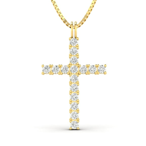 1/2ctw Natural Diamond Cross Pendant Necklace in 10k Yellow Gold (0.50ctw, G-H, I2-I3)