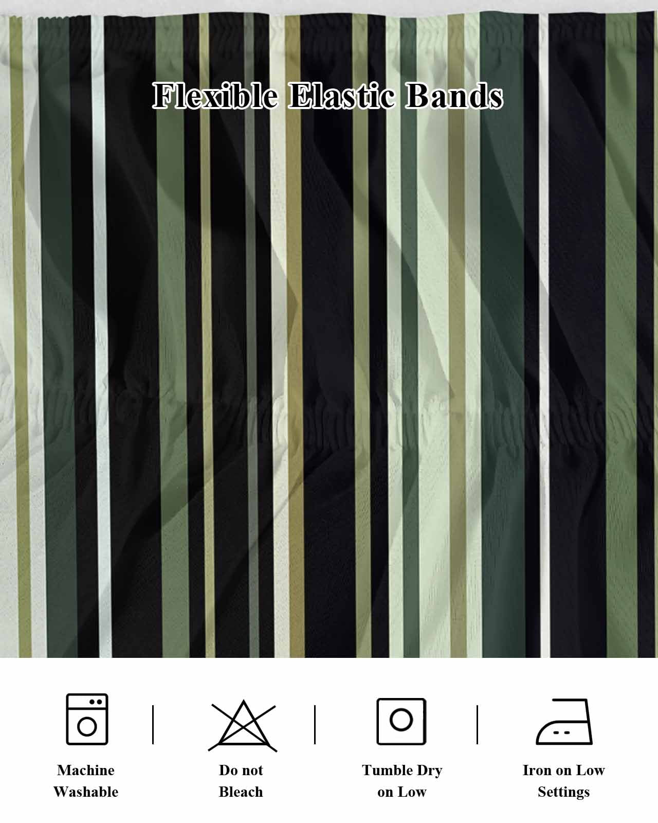 Black Green Bed Skirt Stripe Bed Skirts Queen Size 18 Inch Drop, Wrap Around Dust Ruffle&nbsp;Bedskirt with Adjustable Elastic Belt for Queen Size Beds