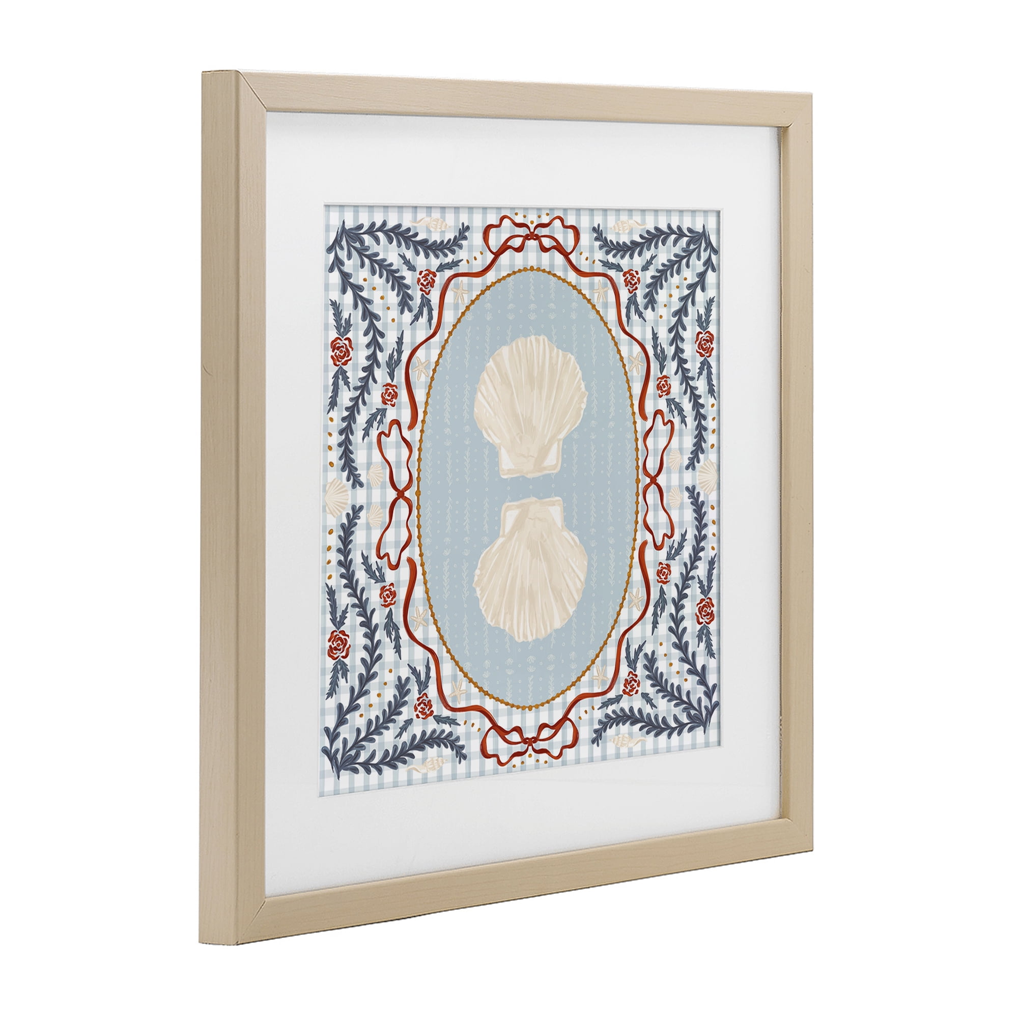 Stupell Industries Shells Portrait on Gingham Birch Framed Print Under Glass, design by Vero Illustrates