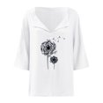 thumbnail image 4 of Gibobby Playera Corte clásico para MujerCamisas con cuello en V y estampado diente león para mujer, blusa manga corta algodón y lino, blusas informales hol(Blanco,M), 4 of 5