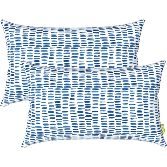 Outdoor Lumbar Pillow Covers ONLY, Patio Decorative, Fluffy Fade-Resistant Cushion Cases for Home Balcony and Garden, 12x20 Inch, Pack of 2, Pebble Blue