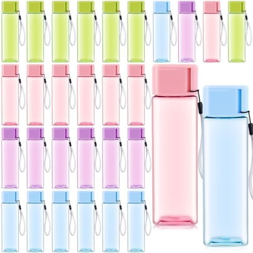 30PCS Water Bottles Bulk,17 oz Reusable Sports Water Bottle,Plastic Leak Proof Portable Drink Bottles,Square Drinking Bottle With Handle Strap for Outdoor Fitness Travel Camping,Multicolor
