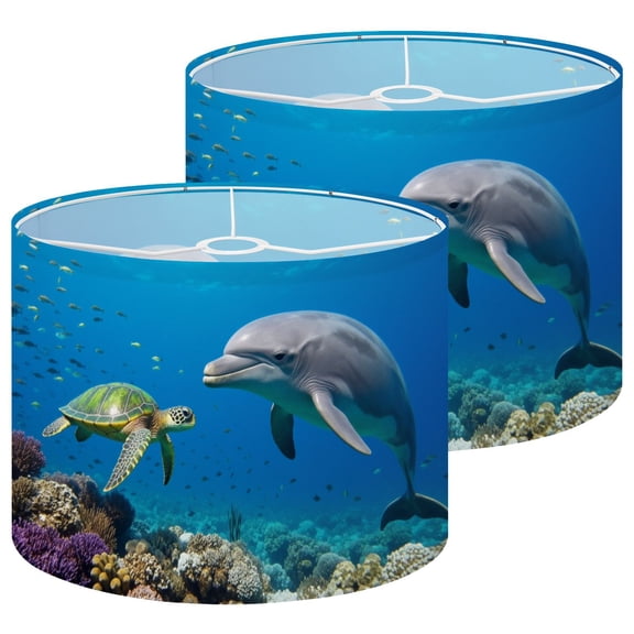 Lampshades 2 Pack dolphin turtle underwater 13"x13"x10" Light Shade for Table Lamps Floor Lamp Shades Lampshade Replacement Easy Assembly