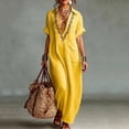 thumbnail image 2 of Virmaxy women summer dress 2026 Women's Casual Summer Maxi Dress V Neck Collared Embroidered Short Sleeve Loose Fit Dress for Beach Vacation Daily Wear, 2 of 7
