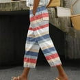 thumbnail image 2 of QATAINLAV Womens Fashion Striped Capris Pants Casual High Waisted Drawstring Cropped Trousers Summer Beach Capri Pants with Pockets Multicolor 4XL Holiday Sales, 2 of 6