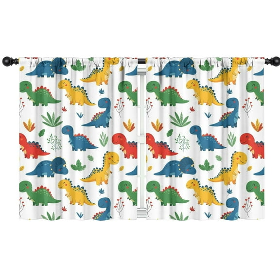 Blackout Kids Curtains,Colorful Dinosaur and Leaf Pattern Childrens Insulated Curtains Set Of 2,Bedroom Essentials,Toddler Room Decor 42"x54"