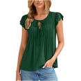 thumbnail image 1 of Hyknon Hauts pour Femmes Mode Mignon Nœud devant Blouses Super Douces Été Décontracté Manches Courtes à Volants Col Rond Chandail Couleur Unie Tendance Sortie Hauts, 1 of 4