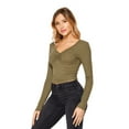 thumbnail image 3 of Women's 3 Button Rayon Clinched Cropped Long Sleeves, Army, S, 3 of 3