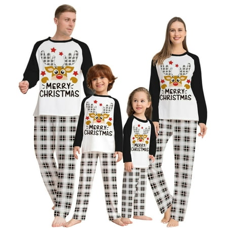 

SYNPOS Family Matching Pajamas Set Dad Mom Kid Baby Christmas Elk Plaid Sleepwear