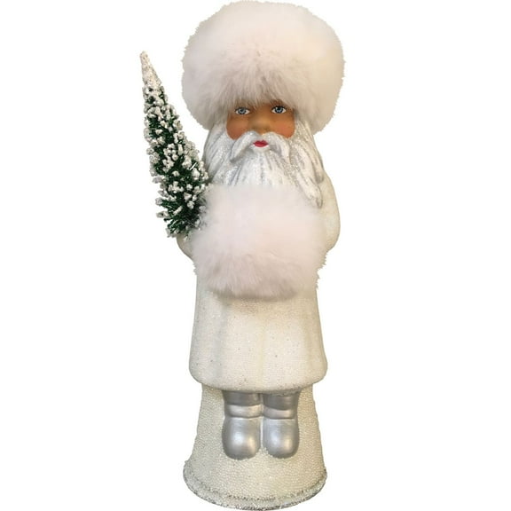 Alexander Taron 10.75" Vibrant Unique Russian Santa White Coat Schaller Paper Mache Candy Container