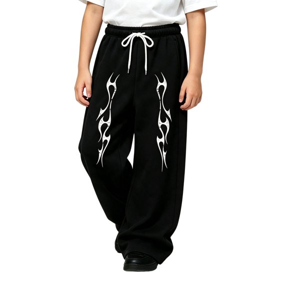 CONZONE Toddler Boys Baggy Sweatpants Y2K Graphic Joggers for Boys Drawstring Fall Winter Athletic Trousers with Pockets