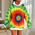 thumbnail image 2 of Tie Dye Hoodie Women Trendy Boyfriend Style Oversized Sweatshirt Pocket Long Sleeve Drawstring Hooded Pullover Tops (M, Green), 2 of 5