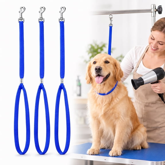 3 Pcs Pet Grooming Noose Leash Nylon Loop Restraint Blue Table