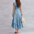 thumbnail image 4 of XiYing Robes d'Été pour Femmes, Robe Maxi Classique à Col en V Sans Manches pour Femmes avec Accoudoirs à Volants et Détail de Boutons devant pour Vacances d'Été, M-TTG,, 4 of 7