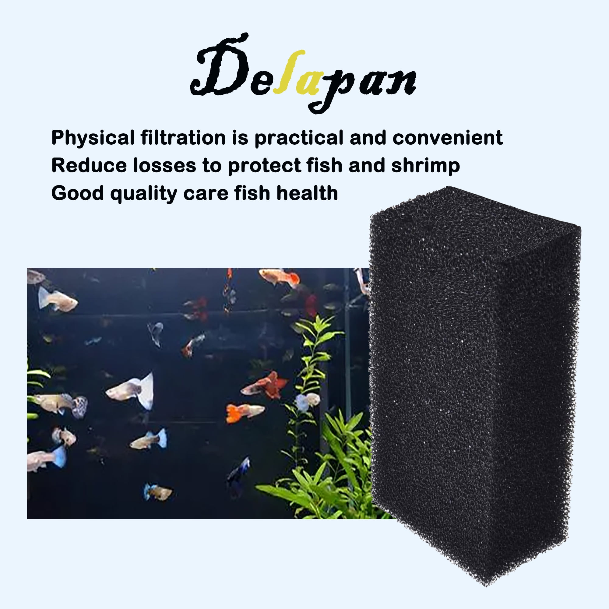 Delapan Pre-Filter Sponge Aquarium Filter for Aquarium Filter Pads Open Cell Foam 7.5" x 4" x 2.75", 12 Pack