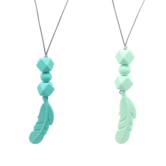 2 unids Feather Shapdee Baby Teeting Necklace bebé molar colgante masticar colgante