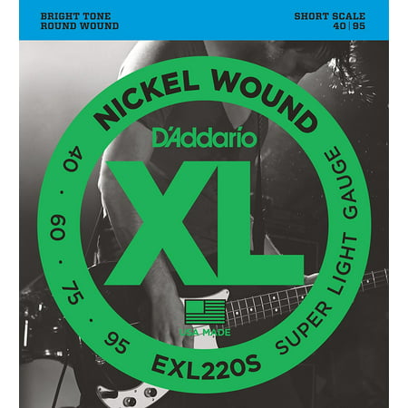 D'Addario EXL220S Nickel Wound Bass Guitar Strings, Super Light, 40-95, Short Scale, Light gauging offers more flexibility while maintaining fundamental.., By DAddario From