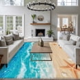 thumbnail image 4 of Summer Beach Washable Living Room Rugs 6'x9', Teal Blue Ocean Waves Beige Sand Starfish Shells Low Pile Throw Large Area Rug Non-Slip Sturdy Edge Binding Carpet for Dining Room Kitchen Office, 4 of 9