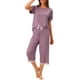 thumbnail image 1 of Conjunto de pijama para mujer INSPIRE CHIC, camisetas de manga corta con encaje y pantalones capri de modal, ropa de dormir de primavera y verano, color púrpura, 1 of 6