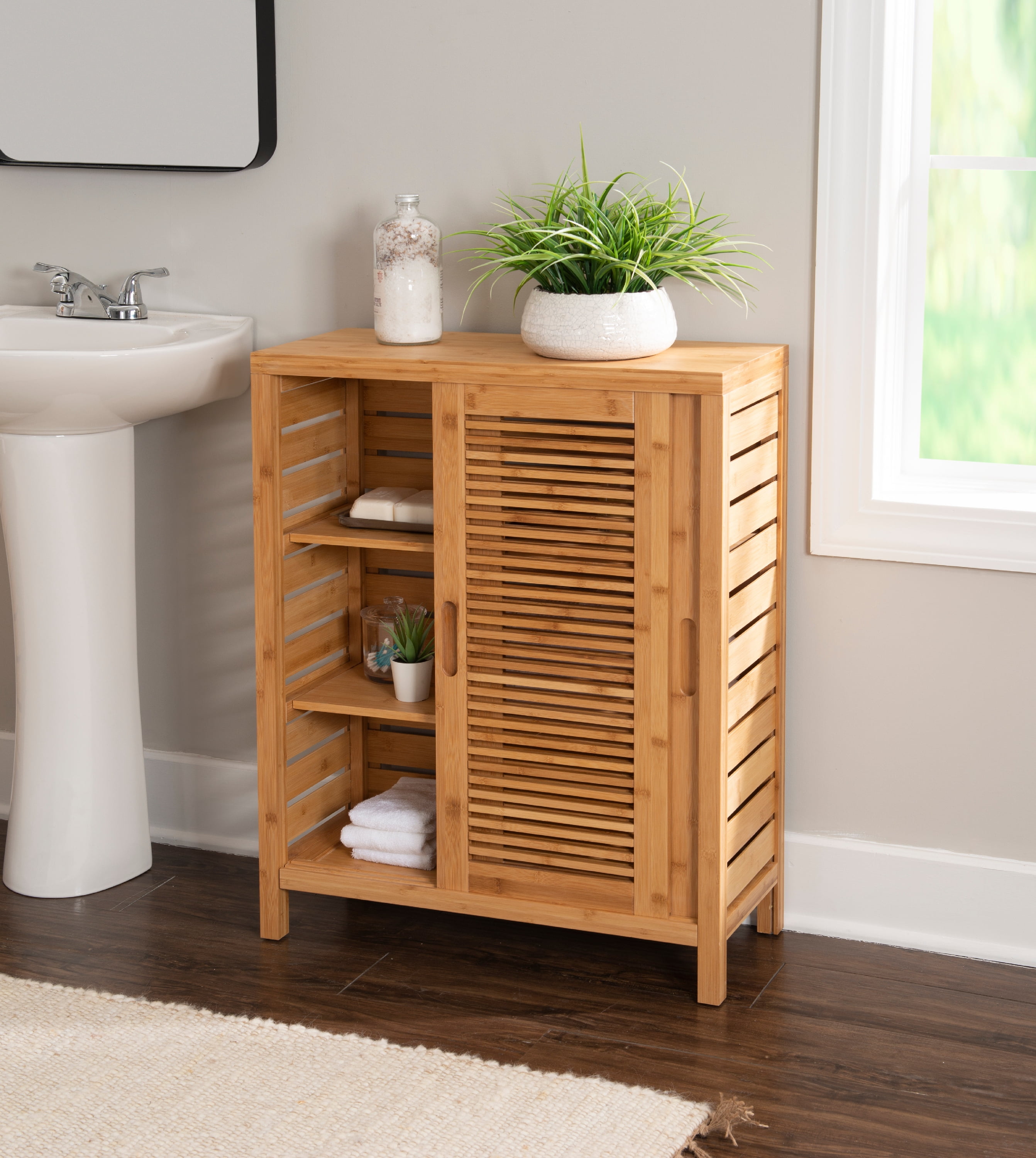 Linon Harding 3-Shelf Bathroom Corner Bookcase, Natural Bamboo Finish