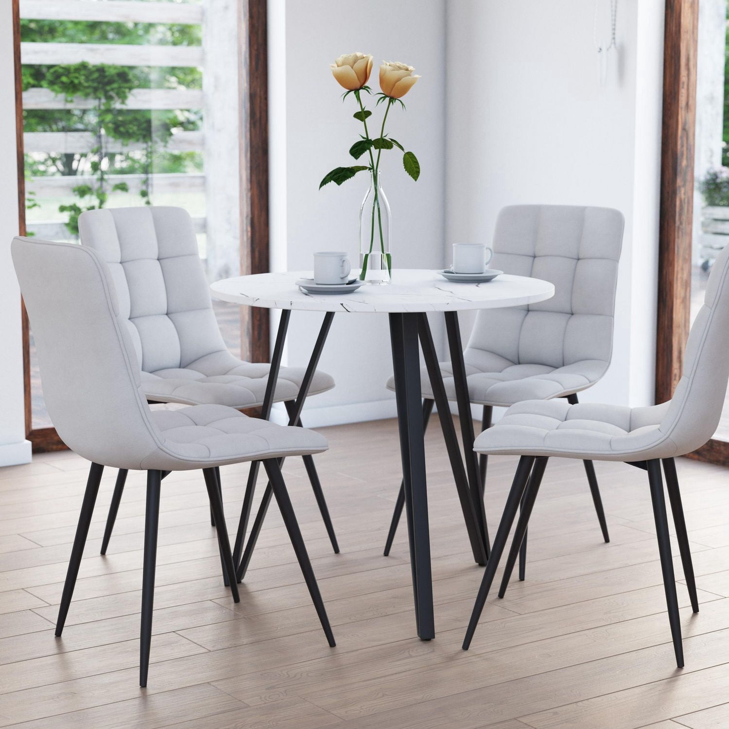 Table à manger d'intérieur ronde CorLiving Ezra Iron Black avec pieds en épingle à cheveux et plateau en bois d'ingénierie pouvant accueillir jusqu'à 4 personnes