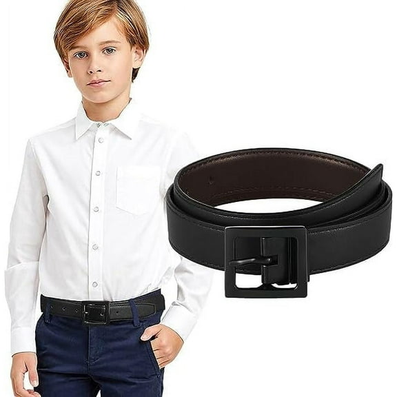 AWAYTR Kids Reversible Leather Belts- Brown and Black Leather Belt Two in One Formal Casual Belt