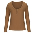 thumbnail image 1 of Timegard Womens Tops Long Sleeve Slim Button Basic Tee Shirts Casual Ribbed Knit Solid Color Fall Tops, 1 of 4