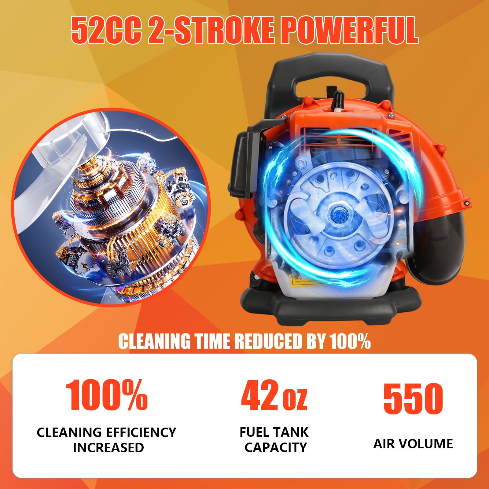 Backpack Leaf Blower - 52CC Gas Powered with Adjustable Tube, Multi-Purpose Dust Blower for Garden & Yard Cleaning