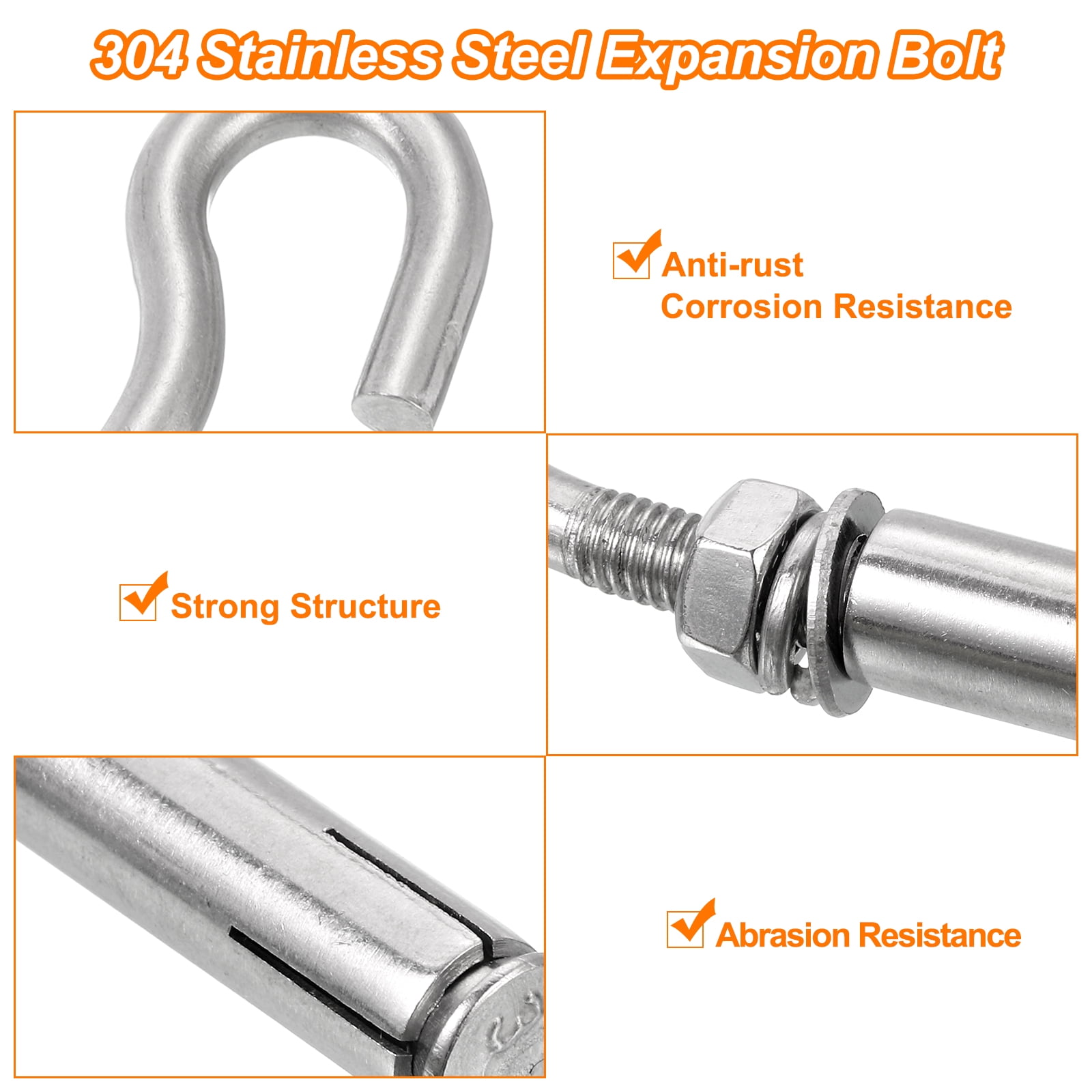 5 Pack M10 304 Stainless Steel Expansion Hook, Small Open Cup Expansion Bolt Screw Concrete Hook